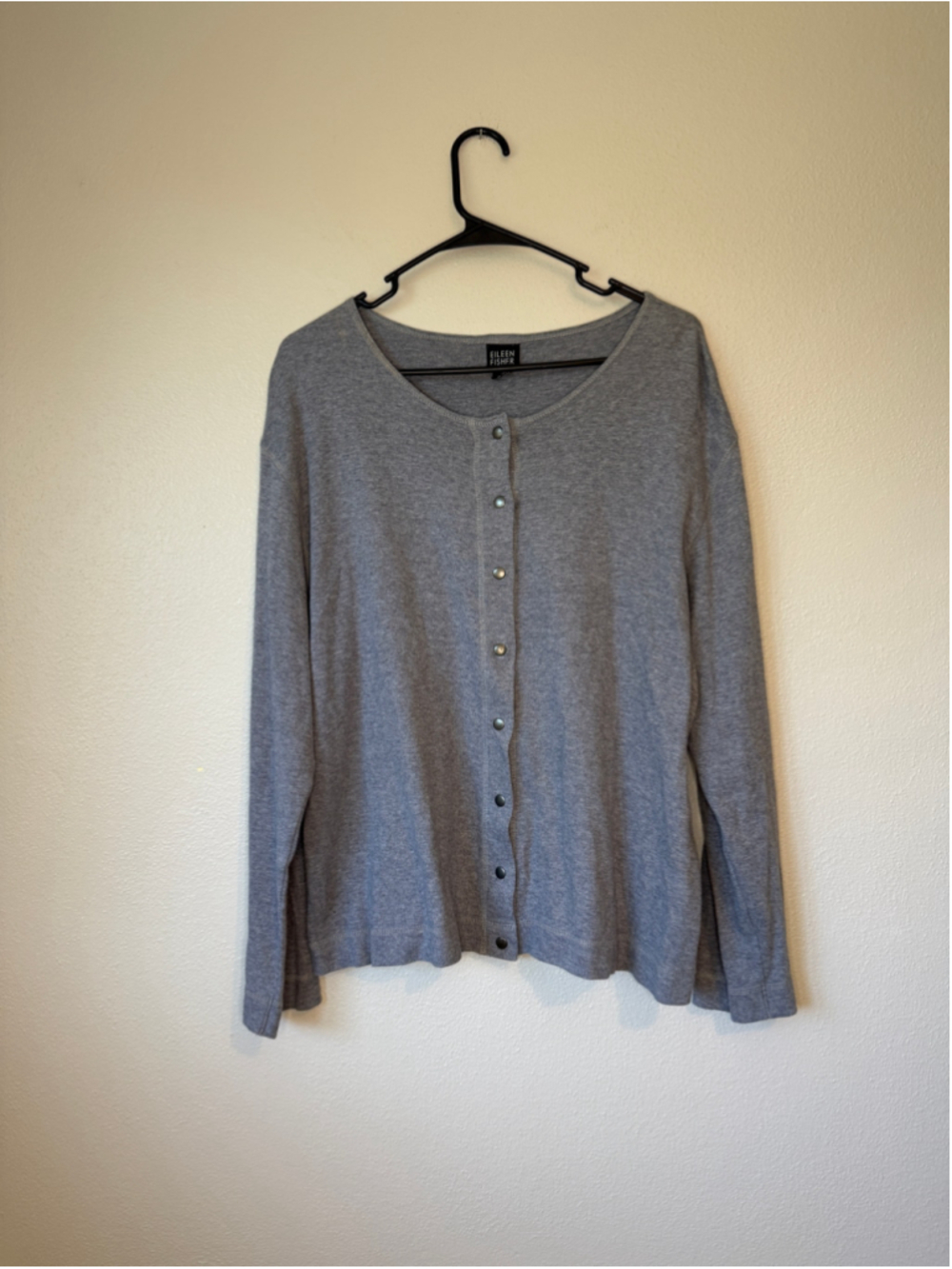 Eileen Fisher Gray Cotton Snap Front Cardigan M